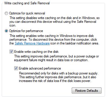 Увеличение скорости работы внешних HDD в Windows Vista